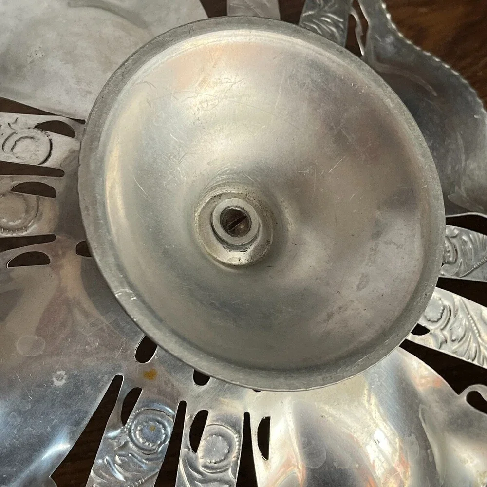 VTG Pierced Aluminum Pedestal Tidbit Serving Tray Candy Dish Bowl Center Handle